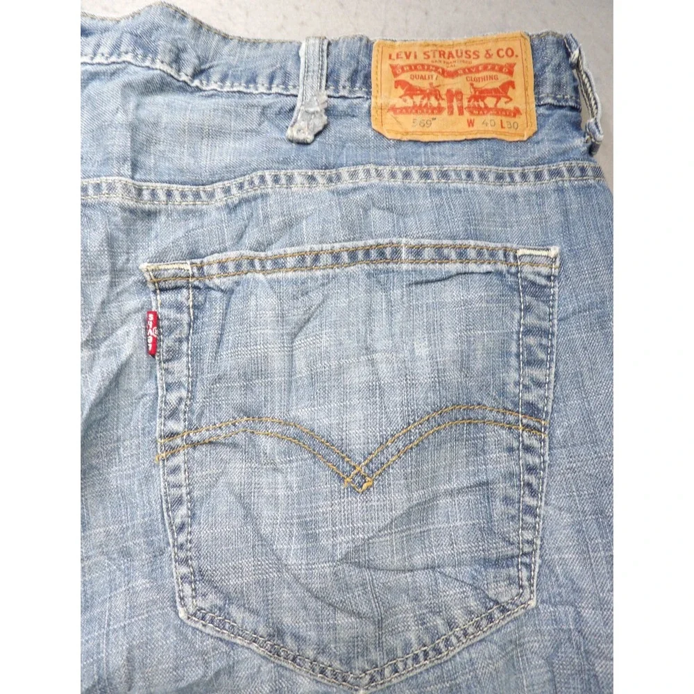 Levi's 569 Loose Straight Jeans Men W40xL25 Light Blue Denim Pants Hemmed Baggy
